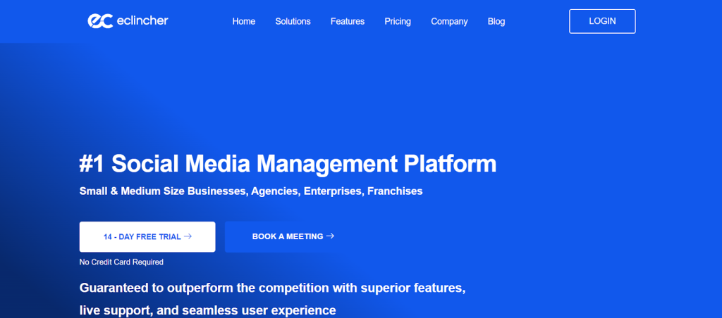 Home Page of eclincher, a social media management platform
